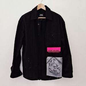 Zara Black Men's Shirt Jacket with Graphic Detail